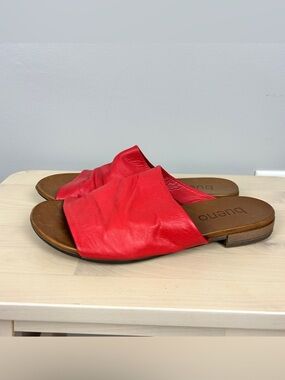 BUENO Genuine Leather Slide Sandals Red Size 7/38 Summer Quality Beach